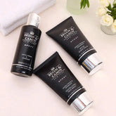Infusion Men's Pamper Combo featuring Bryan & Candy face wash, shower gel, and aftershave balm in sleek black tubes. Perfect bath & body gift set.